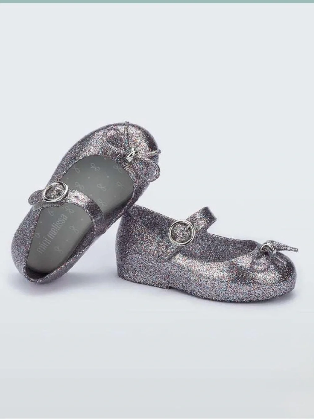 Mini Melissa Toddler Sweet Love Sliver Glitter Ballerina Shoes Size 10